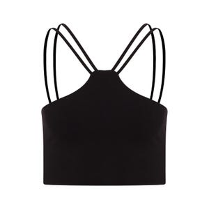 Thin Strap Black Crop Top, Open Back Top, Comfortable Fit, Black Blouse, Elegant Black Bustier, Summer Clothes - E&#39;dream