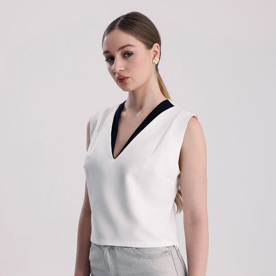 Fayenne Top Da Donna Con Profondo Scollo A V Incrociato Sexy