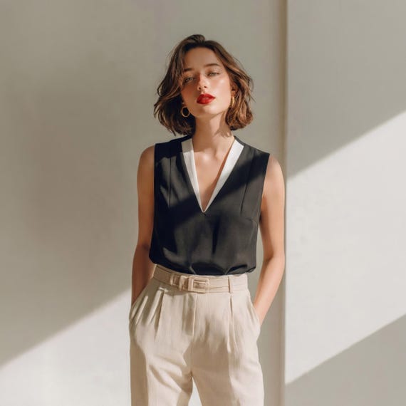 Sleeveless V-Neck Blouse: Women's Business Casual Top