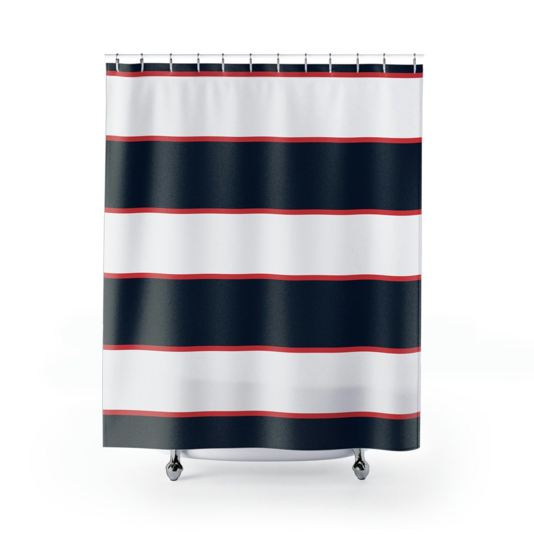 Nautical Blue White and Red Striped Shower Curtain Etsy