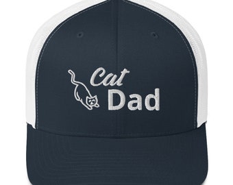 Cat Dad Hat Navy Blue and White, Embroidered, Fathers Day Gift, Funny Hat for Dads, Funny Dad Gift, Cat Lover Gift