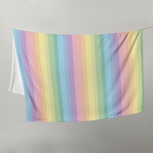 Pastel Rainbow Stripe Throw Blanket, Kids Bedding, Kids Blanket, Rainbow Nursery, Rainbow Bedding, Rainbow Home Decor, Fleece Blanket