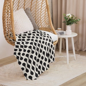Modern Black and Natural Color Block Print Sherpa Blanket