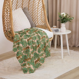 Cheetah Botanical Print Sherpa Blanket