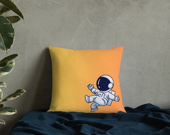 Astronaut Raumkissen, Gelb Orange Ombre, Raumdekor, Raum Bettwäsche, Astronaut Kissen, Kinderzimmer Dekor, 18 "x 18" Kissen