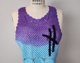 Neytiri Purple/Aqua Ombre Crochet Knit Crop Tank (Medium)