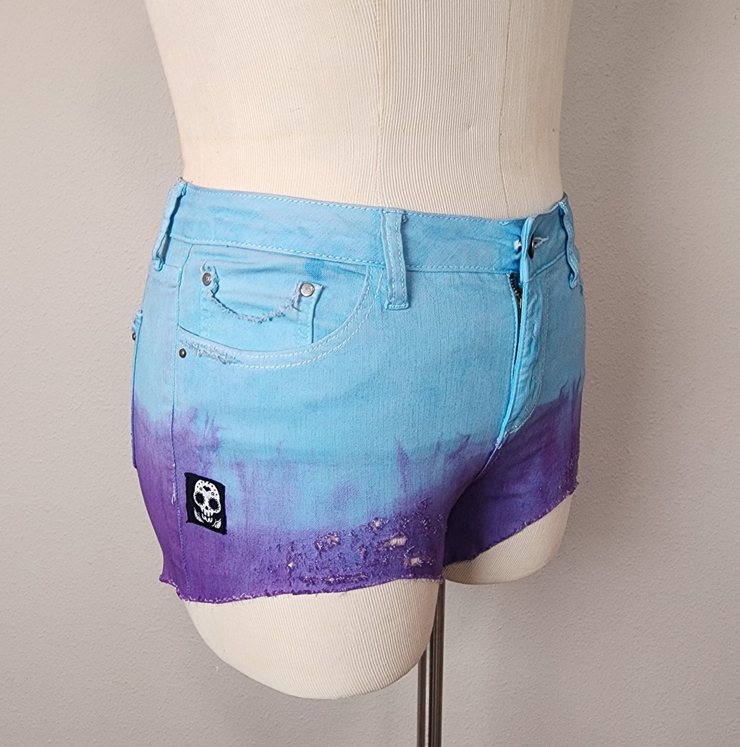 Neytiri Aqua Purple Ombre Distressed Denim Shorts size 8 Etsy
