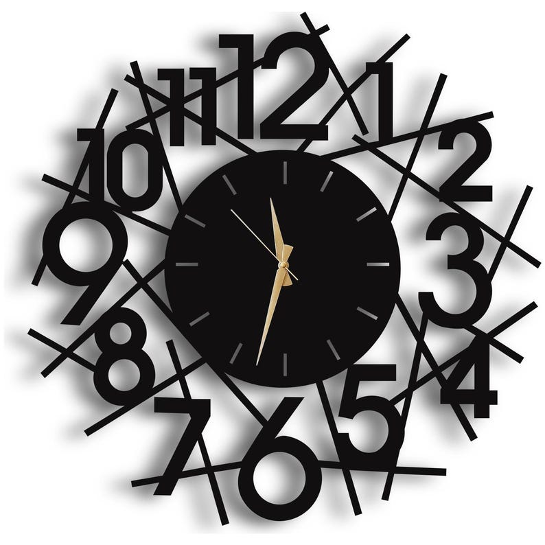 Intersecting Clock Modern Abstract Numbers Wall Clock Design, Laser Cut Vector Model ...