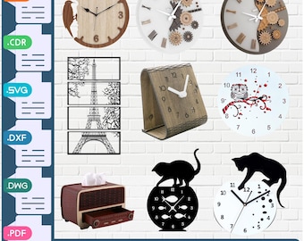 8 in 1 Combined Lasercut 3D Special Design Wooden Models , Watch Models, Wall Decor, Cnc Cut, Vector Plan (Digital Download)