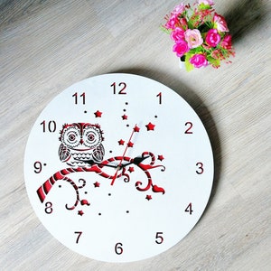 Owl Wall Clock Lasercut 3D Special Wall Clock Design Wooden Model , Watch Models, Wall Decor, Cnc Cut, Ai, Cdr, Dwg, Dxf, Pdf, SVG