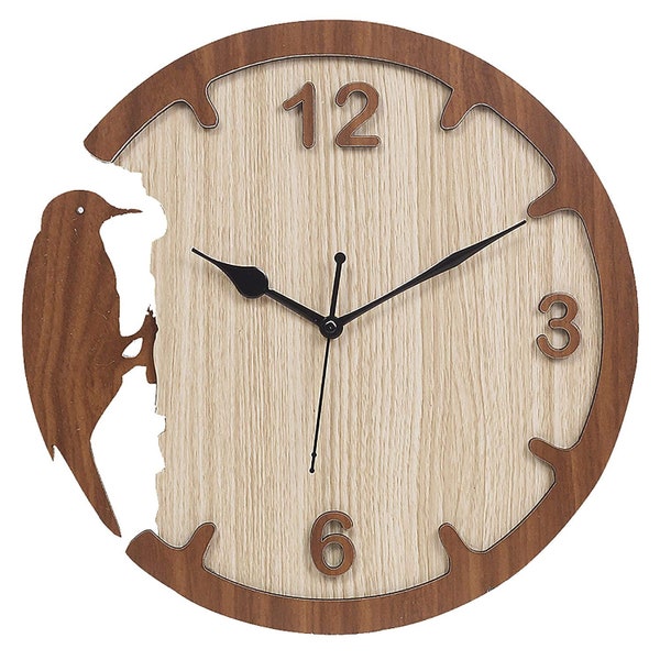 WoodPecker Lasercut 3D Special Wall Clock Design Wooden Model , Watch Models, Wall Decor, Cnc Cut, Vector Plan Ai, Cdr, Dwg, Dxf, Pdf, SVG