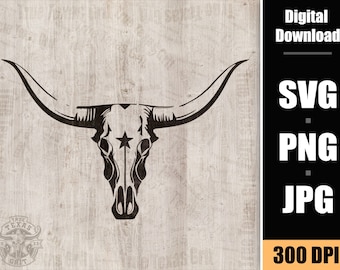 Texas Longhorn Skull Vector: Western Decor, Laser Engraving (Digital Files)
