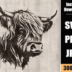 Highland Cow Head Western Highland Decor Highland Horns Highland Cowboy Decor Cowgirl Decor Highland Face Clipart Highland SVG Lasergraveren