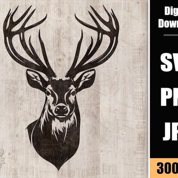 Deer Head SVG Deer Clipart Deer Vector Buck Head White Tailed Deer Buck Face Silhouette Deer SVG Buck for laser engraving or digital prints