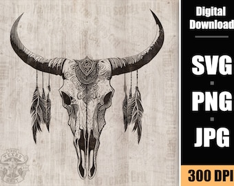 Longhorn Skull Vector: Western Decor, Laser Engraving (Digital Files)