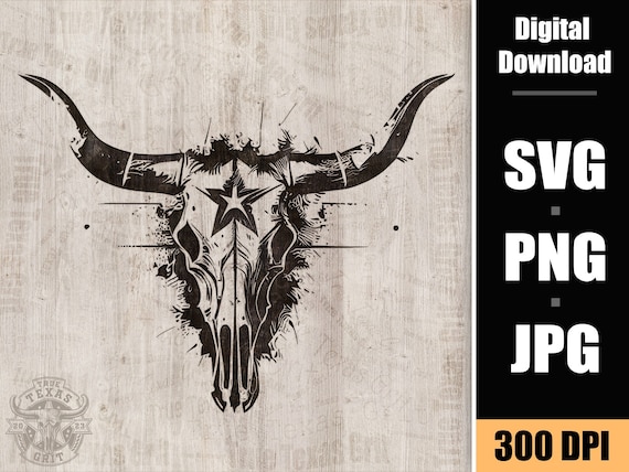Texas Longhorn Skull Vector: Western Decor (SVG, PNG, JPG)