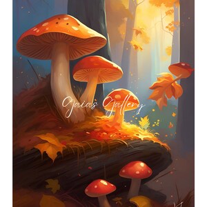 Impressão artística de fábulas de fungos, arte em cogumelos - peça em destaque