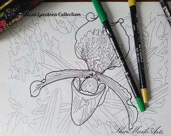 Orchid Hand Drawn Coloring Sheet *digital download