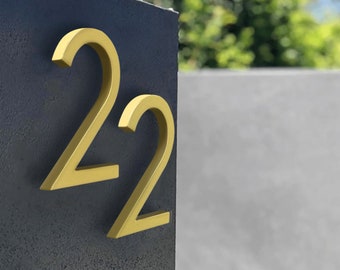 Handmade Floating 5" Golden House Number, Modern Zinc Alloy