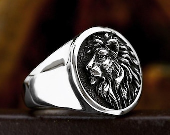 Handmade Stainless Steel 3D Round Lion Head Signet Ring High Polished Design