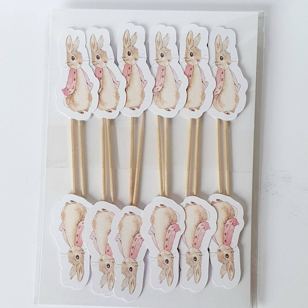 Set of 12 or 24 Baby Christening/Baptism/Birthday/ Baby Shower Cupcake Toppers Peter Rabbit/Floppy Bunny