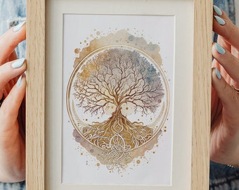 Tree of Life Poster, Digital Download, Printable Yoga Art, Spiritual Symbol, Meditation Yoga Art, Mindfulness Art Print, Beautiful Aquarelle