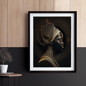Black Woman Art, Gold African Woman, Abstract African Wall Art, Gold Print Lady, Black Gold Girl Portrait, Ethnic Woman Art, African Woman