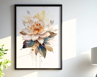 Lotus Flower, Boho Digital Download, Printable Wall Art, Spiritual Energy Art, Meditation Poster, Mindfulness Symbol, Watercolor Nelumbo