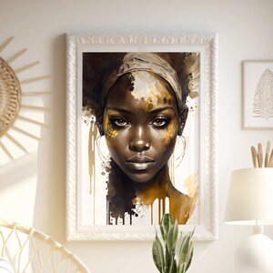 Digital Portrait, Adorable African Daughter, Watercolour Painting, AI Wall Art, Printable Art Download, African Roots Print, Ethnic Tribal