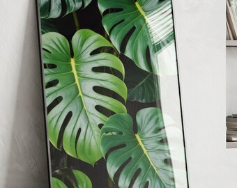 Monstera Jungle, Digital Download, Printable Wall Art, Botanical Decoration, Tropical Plants Poster, Positive Energy Photo, Green Floral Art