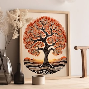 Árbol de la vida de los años 70, Descarga digital, Árbol de la vida, Mural imprimible, Mural retro, Decoración de arte espiritual, Cartel colorido