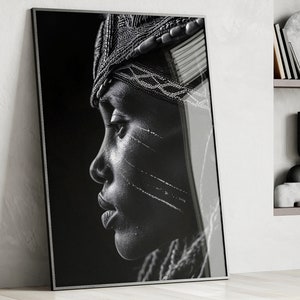 Femme africaine, portrait monochrome, affiche imprimable, téléchargement numérique, art mural nomade éthiopien, photo de profil, visage