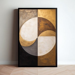 Abstract Yin Yang, Spiritual Art, Digital Download, Printable Wall Art, Esoteric Print, Boho Poster, Warm Colors, Brown and Gold, Synergy