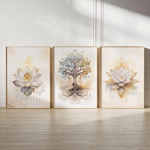 Tree of Life and Lotusflower Art Print Set, Printable Wall Art, Download Bundle, Spiritual Poster, Yoga Studio Decoration, Meditation Prints