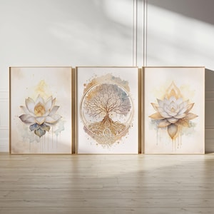 Lotus Blossoms and Tree of Life, Set of 3, Printable Posters, Digital Download, Holistic Studio, Meditation Decoration