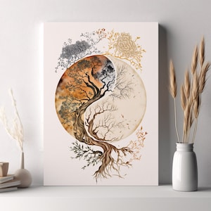 Yin Yang Tree, Printable Art, Spiritual Symbol, Boho inspired Decoration, Chinese Art Print Poster, Digital Download, Harmony, Opposite
