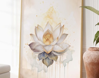 Lotus Flower, Digital Download, Printable Yoga Wall Art, Spiritual Energy Art, Meditation Poster, Mindfulness Symbol, Watercolor Artwork