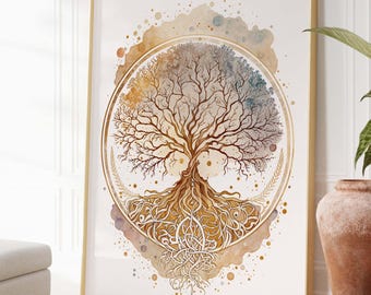 Set Di 3 Stampe Su Tela Con Cornice - Albero Della Vita, Loto Dorato E Yin Yang - Arte Zen Per Soggiorno E Yoga - 30,5x40,6 Cm