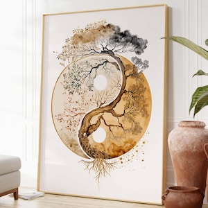 Yin Yang Tree Poster, Digital Download, Printable Art, Spiritual Symbol, Meditation Room Decoration, Opposite but Interconnected, Art Print