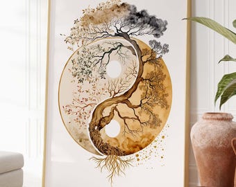 Yin Yang Tree Poster, Digital Download, Printable Art, Spiritual Symbol, Meditation Room Decoration, Opposite but Interconnected, Art Print