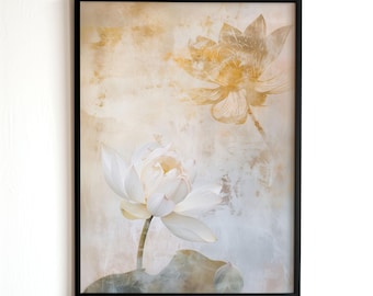 Spiritual Lotus Flowers, Digital Download, Printable Wall Art, Mindfulness Decoration Poster, Yoga and Meditation Room