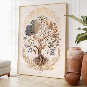 Digital Download, Tree Of Life, Printable Poster, Holy Tree Symbol, Meditation Yoga Art, Mythology Spiritual Art, Beautiful Watercolor Style
