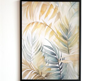 Tropical Leaves, Digital Download, Printable Wall Art, Botanical Decoration, Calming Poster, Positive Energy, Relaxation Art, Jungle Plants