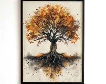 Tree of Life, Digital Download, Yoga Wall Art, Meditation Decor, Printable Tree of Life Painting, Spiritual Art, Therapy Office Poster