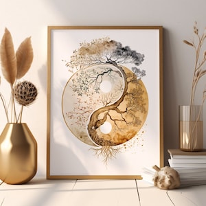 Yin Yang Tree Poster, Digital Download, Printable Art, Spiritual Symbol, Meditation Room Decoration, Opposite but Interconnected, Art Print