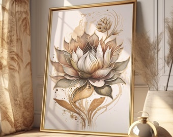 Yoga Lotus Art, Digital Download Poster, Printable Flower Art, Spiritual Symbol, Meditation Art, Mindfulness Art Print, Beautiful Aquarelle