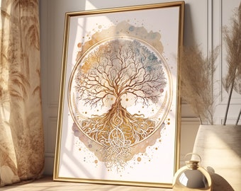 Tree of Life Poster, Digital Download, Printable Yoga Art, Spiritual Symbol, Meditation Yoga Art, Mindfulness Art Print, Beautiful Aquarelle