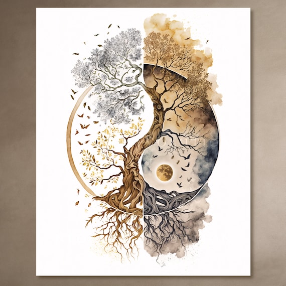 Tree of Life as Yin Yang, Printable Wall Art, Digital Download