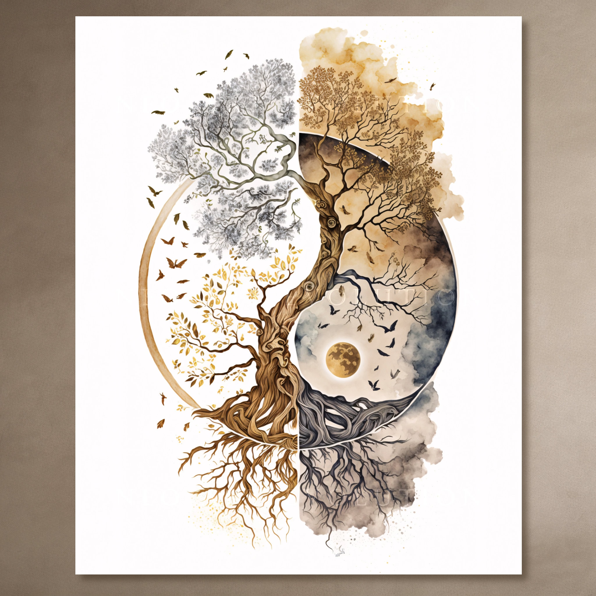 Tree of Life as Yin Yang, Printable Wall Art, Digital Download
