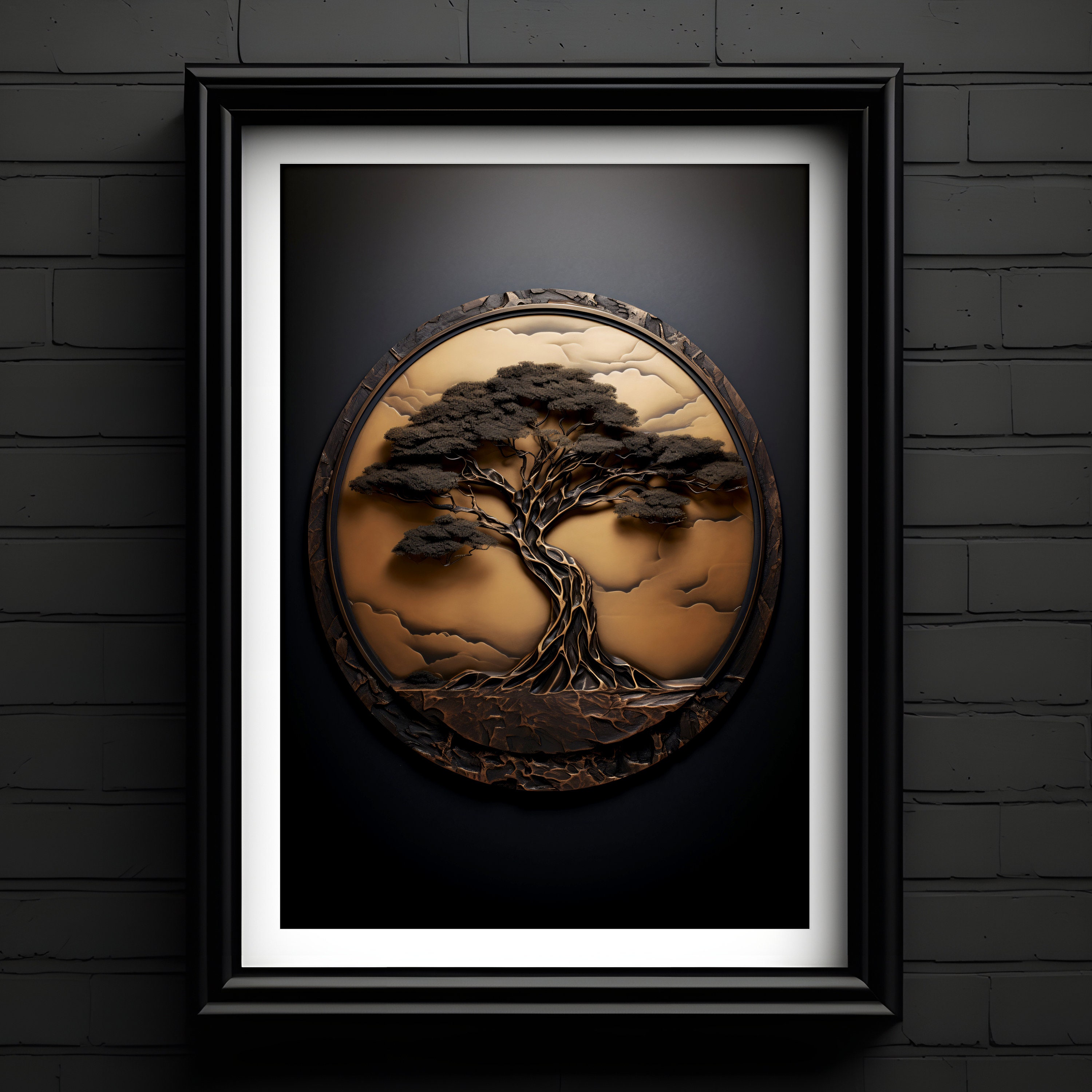 アート360　「オーガニック・プラネット(ダークブラウン)」　インテリア African Tree of Life, Instant Download, Printable Metal Imitation